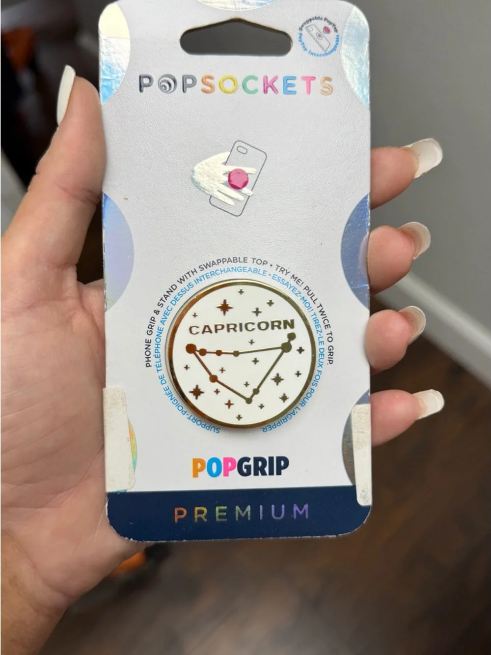 PopSockets PopGrip Premium Capricorn cell Phone Grip - White & Gold
